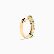 14K Yellow Gold Emerald & Diamond Hoop Earrings, 1.10 TCW, featuring alternating emerald and diamond stones, are shown on a white background with soft shadows.