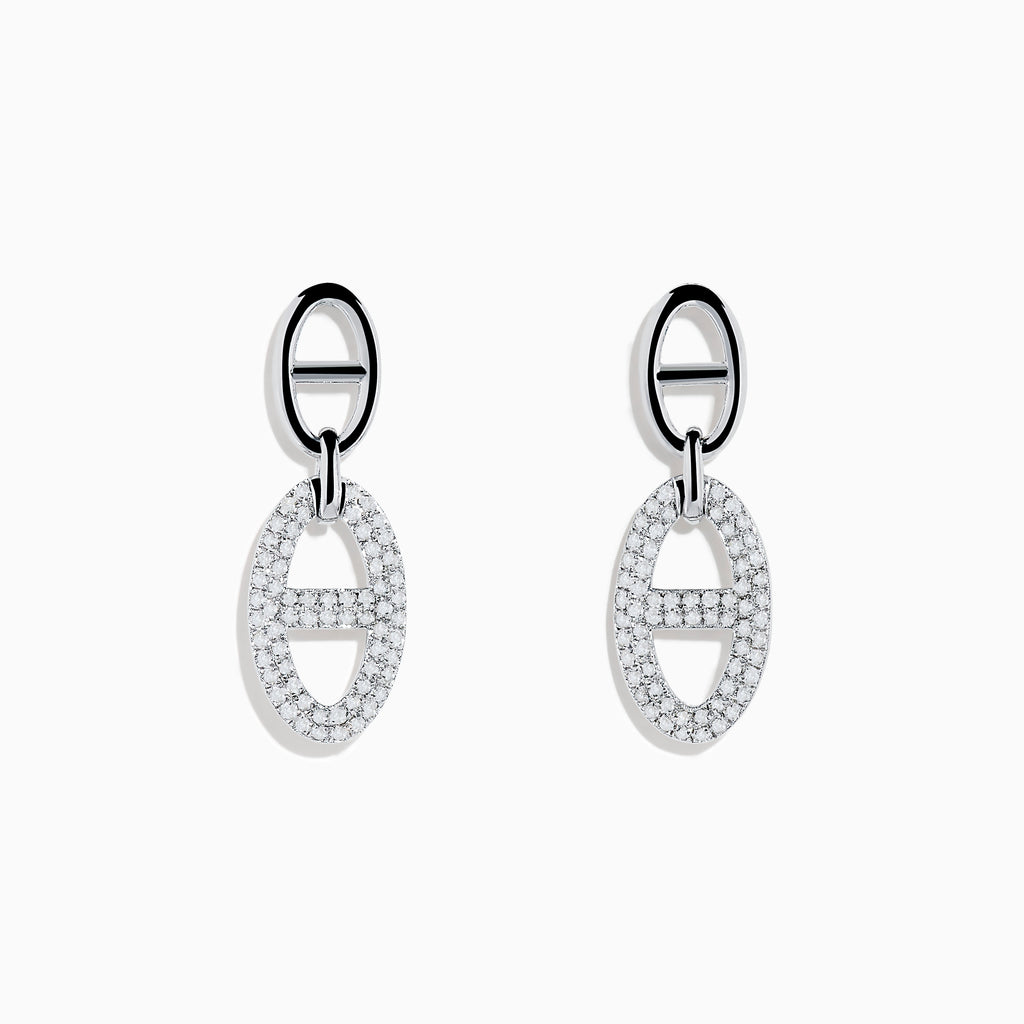 The 925 Sterling Silver Diamond Interlocking Link Earrings feature oval-shaped drops outlined with sparkling stones, each joined to a smaller oval loop for added diamond-inspired elegance.