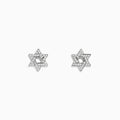 The 925 Sterling Silver Diamond Star of David Earrings feature sparkling white stones and are displayed on a plain white background.