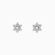 The 925 Sterling Silver Diamond Star of David Earrings feature sparkling white stones and are displayed on a plain white background.