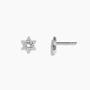 The 925 Sterling Silver Diamond Star of David Earrings feature sparkling white stones and are displayed on a plain white background.