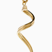 The 14K Yellow Gold Swirl Linear Drop Earrings feature a long, twisted spiral design and are shown against a plain white background.