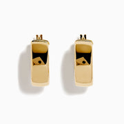 The 14K Yellow Gold Rectangular Bold Huggie Earrings feature smooth, polished surfaces and a shiny finish, shown against a plain white background.