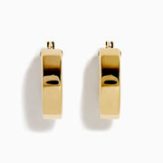 The 14K Yellow Gold Tube Hoop Earrings feature a rectangular shape and smooth, polished finish, shown against a white background.