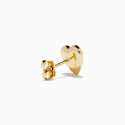 14K Yellow Gold Puffed Heart Stud Earrings shown against a plain white background.