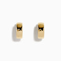 A pair of 14K Yellow Gold Huggie Earrings with Gally Back, featuring a small rectangular shape and polished finish, displayed against a plain white background.