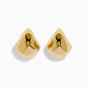 A pair of 14K Yellow Gold Chunky Stud Earrings with shiny, abstract curves and smooth surfaces, shown on a plain white background.