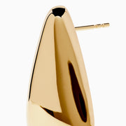 A pair of 14K Yellow Gold Triangle Stud Earrings with smooth, reflective surfaces, displayed on a white background.