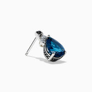 The Ocean Bleu 925 Sterling Silver London Blue Topaz and Diamond Earrings showcase teardrop-shaped London Blue Topaz stones, accented with sparkling diamonds and a leaf-patterned sterling silver setting.