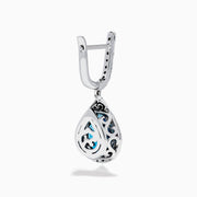 Elegant 14K white gold dangle earrings showcasing teardrop blue topaz gemstones, accented with sparkling diamonds for a stunning look.