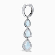 The 14K White Gold Aquamarine and Diamond Pear Shaped Linear Drop Earrings feature three vertically arranged pear-shaped aquamarines and diamond accents for extra sparkle.