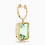 14K Yellow Gold Green Amethyst and Diamond Emerald-Cut Drop Earrings