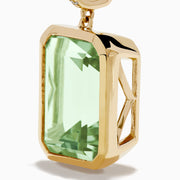 14K Yellow Gold Green Amethyst and Diamond Emerald-Cut Drop Earrings