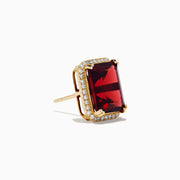 14K Yellow Gold Garnet and Diamond Emerald-Cut Halo Stud Earrings