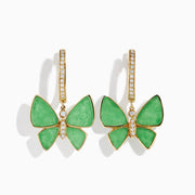 14K Yellow Gold Jade and Diamond Butterfly Earrings