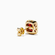 14K Yellow Gold Garnet and Diamond Cushion Halo Stud Earrings