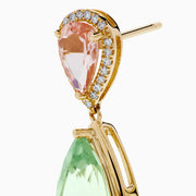 14K Yellow Gold Green Amethyst, Morganite and Diamond Drop Earrings