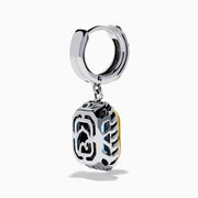 The Ocean Bleu 925 Sterling Silver and 18K Yellow Gold Blue Topaz Earrings feature rectangular gemstones in a twisted rope design with gold-accented posts, shown against a white background.