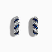 925 Sterling Silver Blue and White Sapphire Earrings featuring alternating diagonal bands of blue and clear stones, similar to blue sapphire earrings, shown against a plain white background.