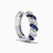 925 Sterling Silver Blue and White Sapphire Earrings featuring alternating diagonal bands of blue and clear stones, similar to blue sapphire earrings, shown against a plain white background.