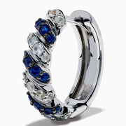 925 Sterling Silver Blue and White Sapphire Earrings featuring alternating diagonal bands of blue and clear stones, similar to blue sapphire earrings, shown against a plain white background.