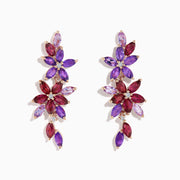 14K Rose Gold Amethyst, Rhodolite and Diamond Floral Cascade Drop Earrings