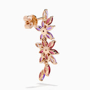 14K Rose Gold Amethyst, Rhodolite and Diamond Floral Cascade Drop Earrings