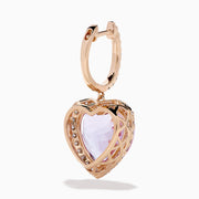 14K Rose Gold Pink Amethyst and Diamond Heart Halo Drop Earrings