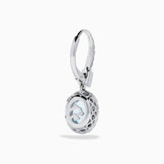 14K White Gold Aquamarine and Diamond Dangle Earrings feature oval aquamarines encircled by sparkling diamonds, with additional diamonds on the hooks—an elegant choice for any occasion.