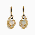 Introducing the Aurora 14K Yellow Gold Opal and Diamond Earrings, featuring oval opals encircled by sparkling diamonds and finished with a graceful swirl design.