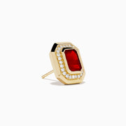 14K Yellow Gold Fire Opal and Diamond Octagonal Halo Stud Earrings