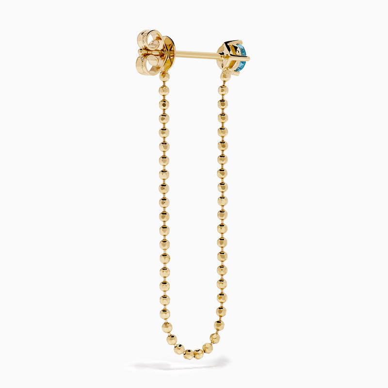 14K Yellow Gold Blue Topaz Beaded Chain Drop Earrings