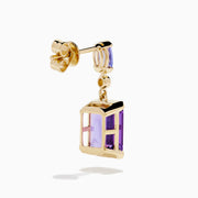 14K Yellow Gold Amethyst, Tanzanite and Diamond Drop Earrings