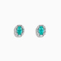 The Effy Hematian 14K White Gold Paraiba and Diamond Halo Stud Earrings feature vibrant green-blue Paraiba gemstones, each surrounded by a halo of sparkling diamonds in an elegant oval-shaped design.