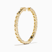 A pair of Lab Grown Round Diamond 7.00ct Inside Out Hoop Earrings in 14K yellow gold, displayed vertically against a plain white background.