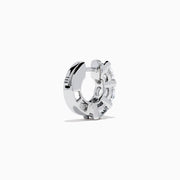 Lab Grown Round Diamond 3.00ct Mini Hoop Earrings in 14K White Gold, each earring showcases three sparkling round lab grown diamonds set vertically in a sleek, minimalist design against a white background.