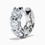 Lab Grown Round Diamond 3.00ct Mini Hoop Earrings in 14K White Gold, each earring showcases three sparkling round lab grown diamonds set vertically in a sleek, minimalist design against a white background.
