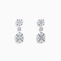 The Pave Classica 18K White Gold Diamond Drop Earrings feature clusters of sparkling white gemstones in a floral-inspired three-section design for an elegant look.