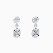 The Pave Classica 18K White Gold Diamond Drop Earrings feature clusters of sparkling white gemstones in a floral-inspired three-section design for an elegant look.