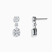 The Pave Classica 18K White Gold Diamond Drop Earrings feature clusters of sparkling white gemstones in a floral-inspired three-section design for an elegant look.