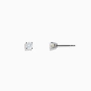 Two 14 karat white gold diamond stud earrings with 0.40TCW round diamonds shine in silver prong settings against a white background—perfect for timeless elegance.