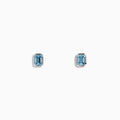 Lab Grown Blue Diamond Emerald Cut Solitaire Stud Earrings in 14K White Gold, each showcasing a stunning lab grown blue diamond in a classic, minimalist setting and presented on a plain white background.