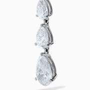 Lab Grown Pear Diamond 2.45ct Linear Drop Earrings in 14K White Gold, each with five vertically set pear-shaped diamonds, showcased on a plain white background.