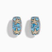 Lab Grown Blue Diamond Star Fish Hoop Earrings in 14K Two Tone Gold featuring stunning lab grown blue diamonds.