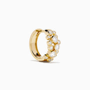 Lab Grown Round Diamond 1.13ct Bubble Hoop Earrings in 14K Yellow Gold featuring multiple round diamonds in a clustered design, shown against a white background.
