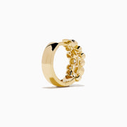 Lab Grown Round Diamond 1.13ct Bubble Hoop Earrings in 14K Yellow Gold featuring multiple round diamonds in a clustered design, shown against a white background.