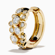 Lab Grown Round Diamond 1.13ct Bubble Hoop Earrings in 14K Yellow Gold featuring multiple round diamonds in a clustered design, shown against a white background.