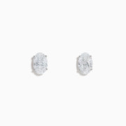 Lab Grown Diamond Oval Shaped 1.96ct Stud Earrings in 14K White Gold displayed on a white background.