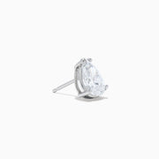 Lab Grown Diamond Pear Shaped 1.96ct Stud Earrings in 14K White Gold gleam with sparkling brilliance, their elegant design standing out against a plain white background.