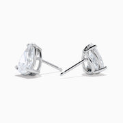 Lab Grown Diamond Pear Shaped 1.96ct Stud Earrings in 14K White Gold gleam with sparkling brilliance, their elegant design standing out against a plain white background.
